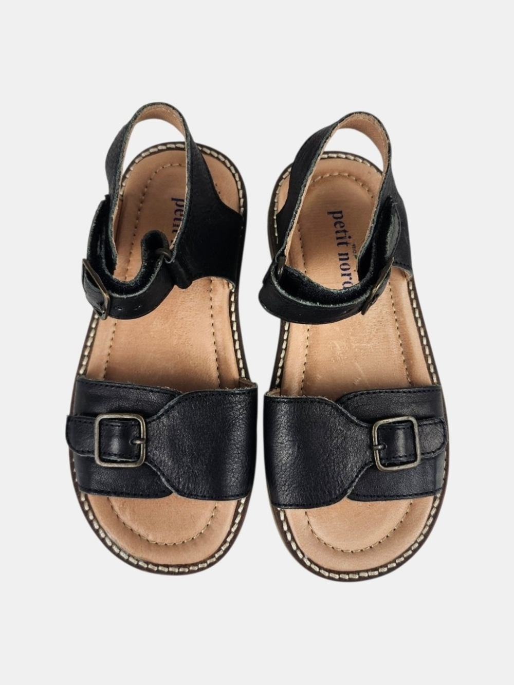 Petite Nord Black Kids Leather Buckle Sandals